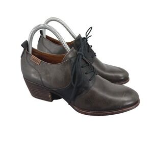 Pikolinos Baqueira Leather Lace Up Oxford Block Heel 8.5 Preppy Retro Gray Goth